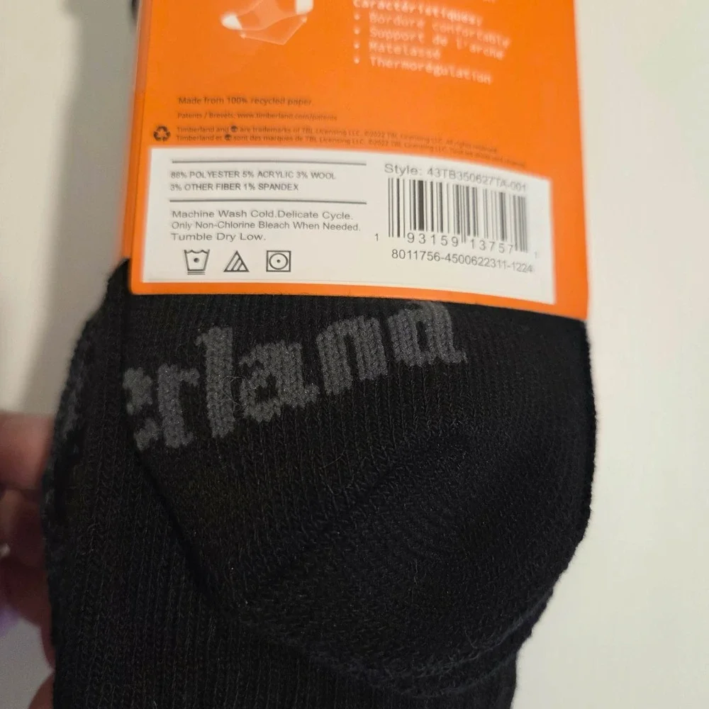 Timberland Mens Cushioned Boot Socks 4 Pairs Wool Blend  Black Size 9-12 NEW